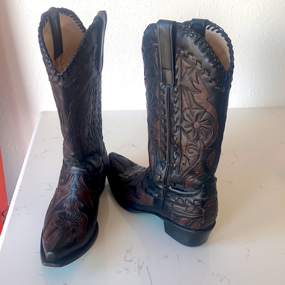 Lane fine boots Size 8 1/2 Black and Brown floral stitch boot - Picture 9 of 11